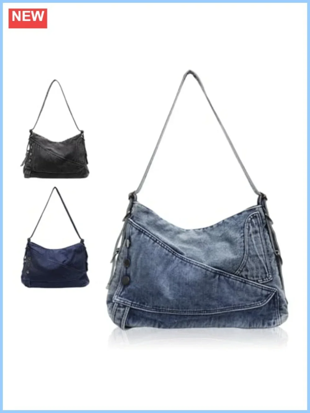 Women's Denim Shoulder Bag Vintage Crossbody Tote Large Capacity Hobo